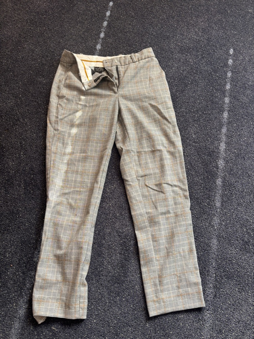 Topshop Men's Plaid Dress Pants in Tan and Gray